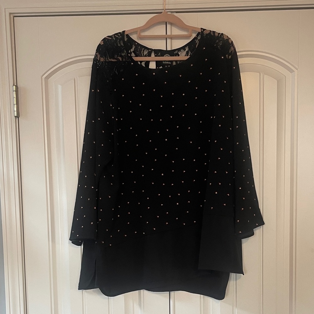 Bobeau Black Tunic Top With Triangles Design 2X